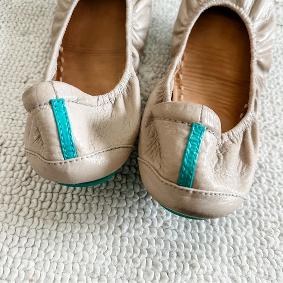 Tieks Taupe Leather Ballet Flats with Teal Accent - Picture 3 of 5